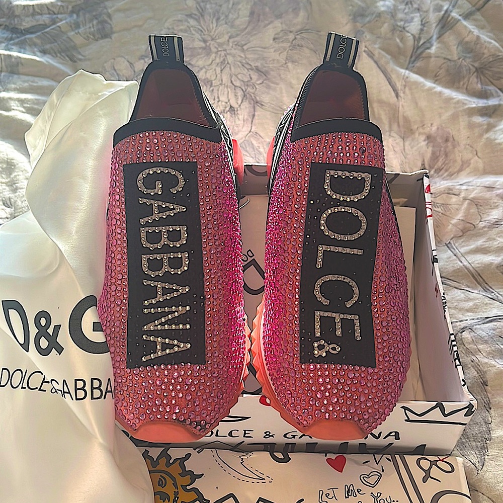 Dolce and Gabbana pink rhinestone sneakers.